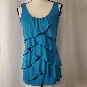 AGB Blue Tiered Ruffle Sleeveless Blouse